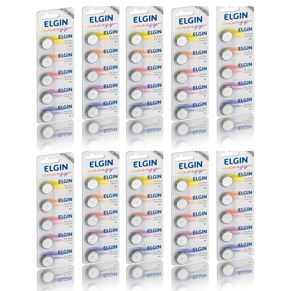kit com 10 cartelas de baterias cr2032 Elgin (50 baterias)
