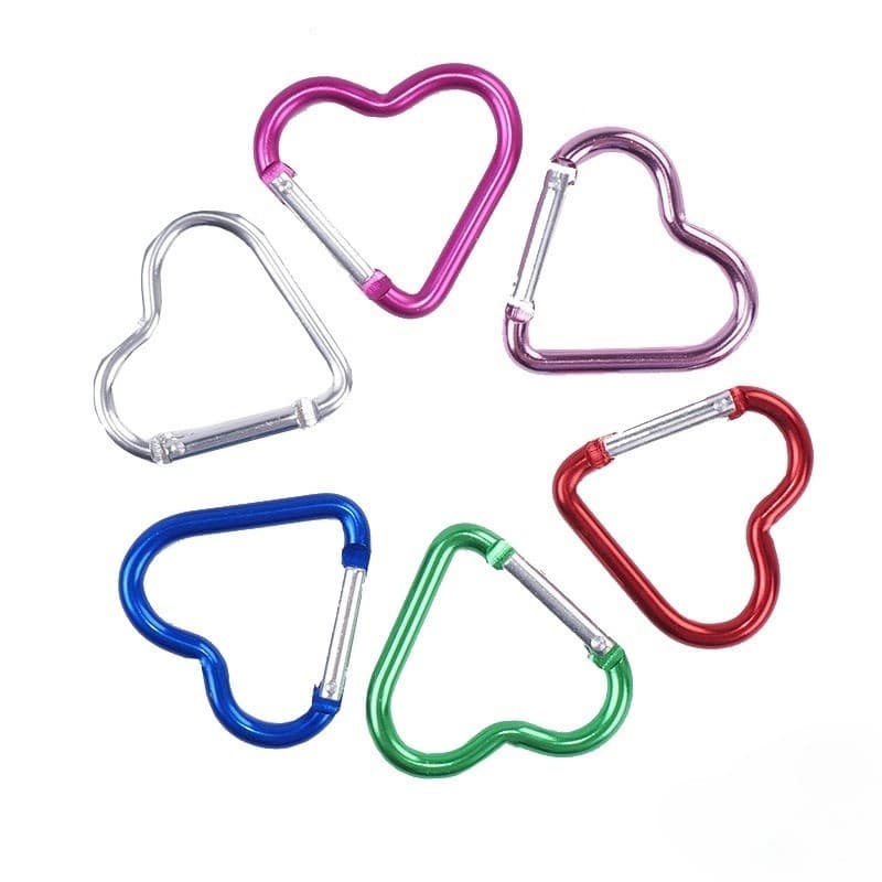 Coração mosquetão gancho leve alumínio exterior viagens camping fivela cabide segurança exterior chaveiro coração amor