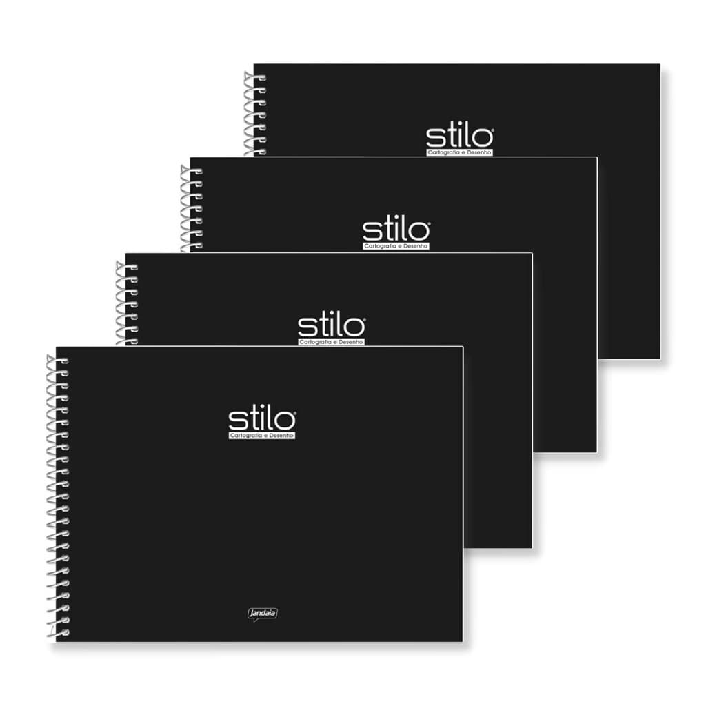 Caderno de desenho e cartografia Capa Dura 80 Folhas Preto Stilo Kit 4 unidades