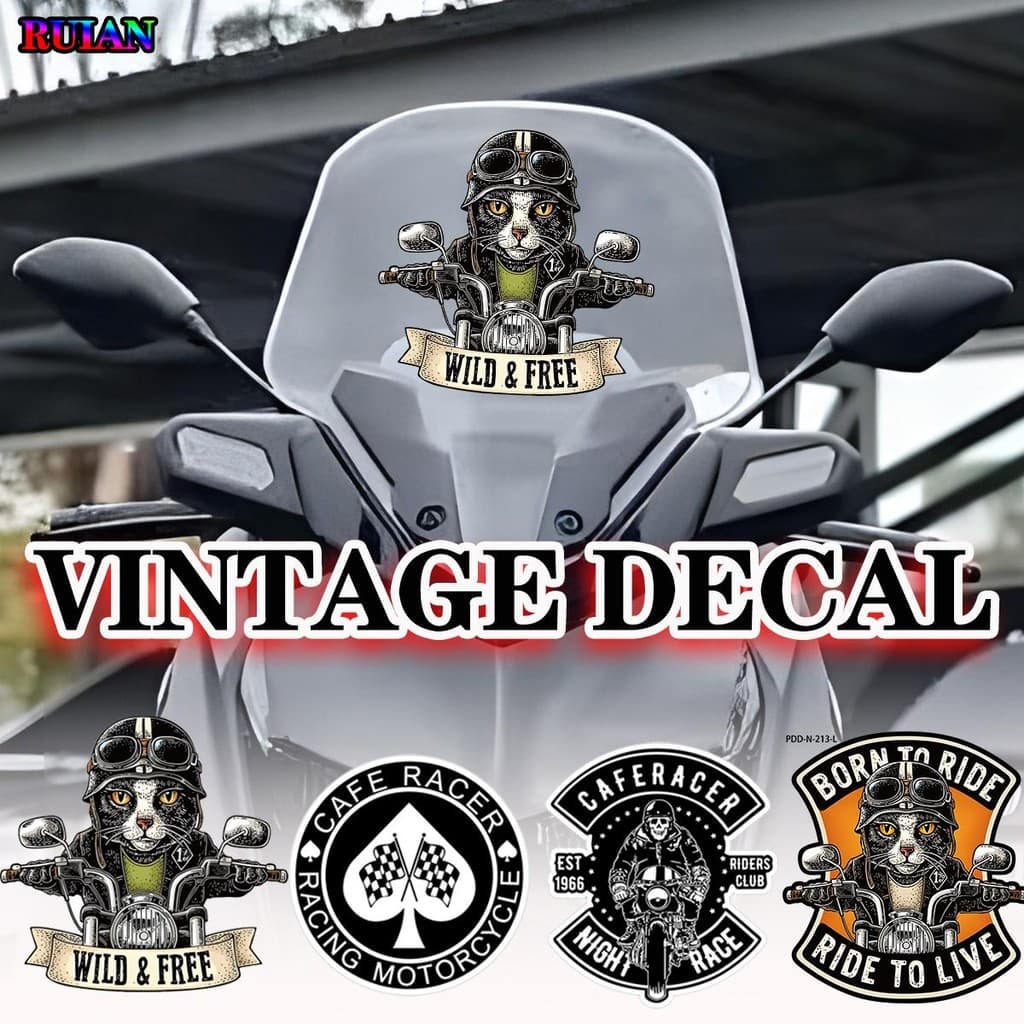Adesivo Reflexivo De Motocicleta Série Retrô De Caveira Gato Piloto Para Honda Click 125i PCX150 Wave110imodificação Pár