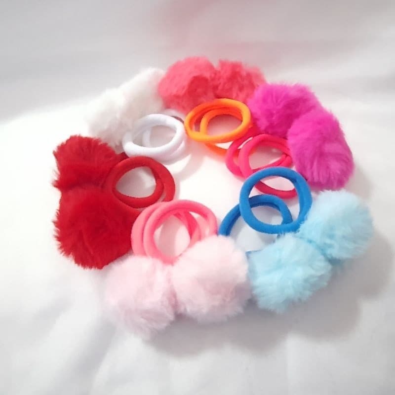 Kit 20 Unidades  Xuxinhas Pom Pom Rabicó de Cabelo infantil e Adulto Com Lacinho/ Elástico Scrunchies