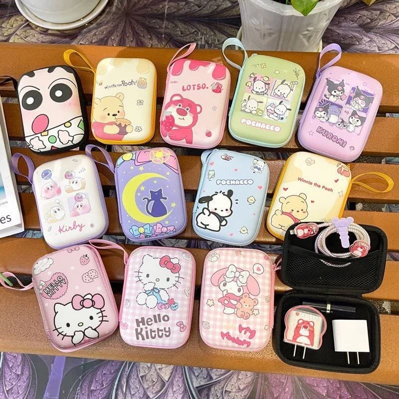 Bonito Dos Desenhos Animados Anime Kitty Kuromi Pochacco Fone De Ouvido Caso Carregador Cabo Moeda Disco Rígido Viagem P