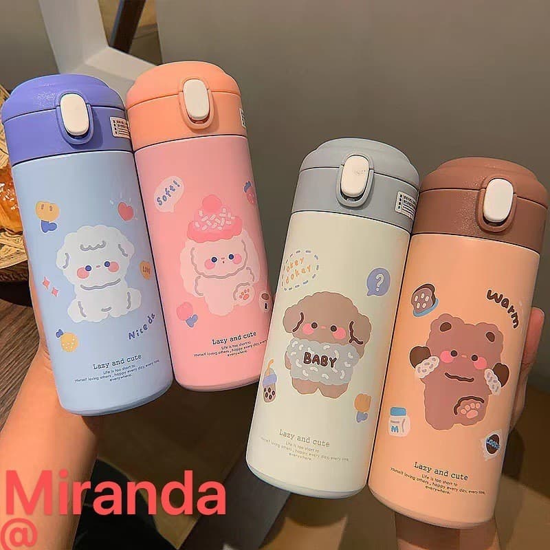 Garrafa /copo térmica Com Canudo 380/ML aço inox infantil com desenhos animados--1425