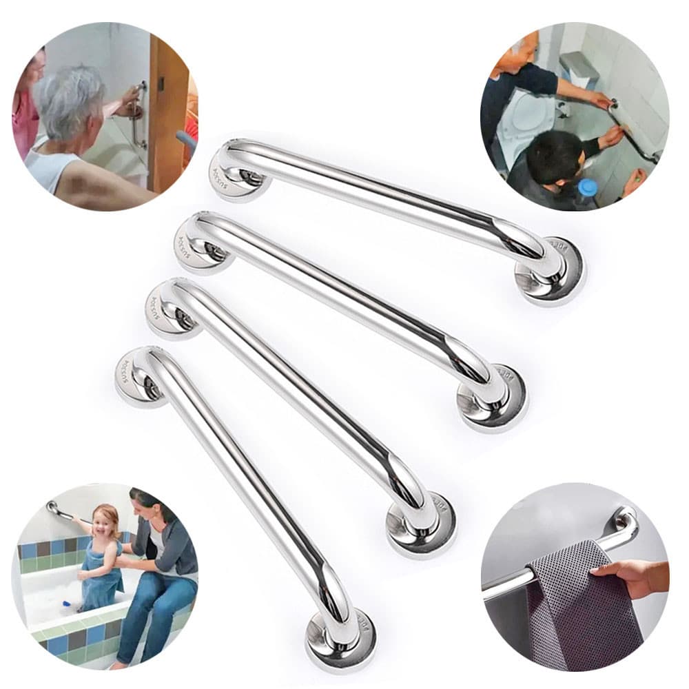 Kit 4 Barra Alça Apoio Corrimão Segurança Banheiro 40cm Inox Suporte Pegador Acessibilidade Idoso