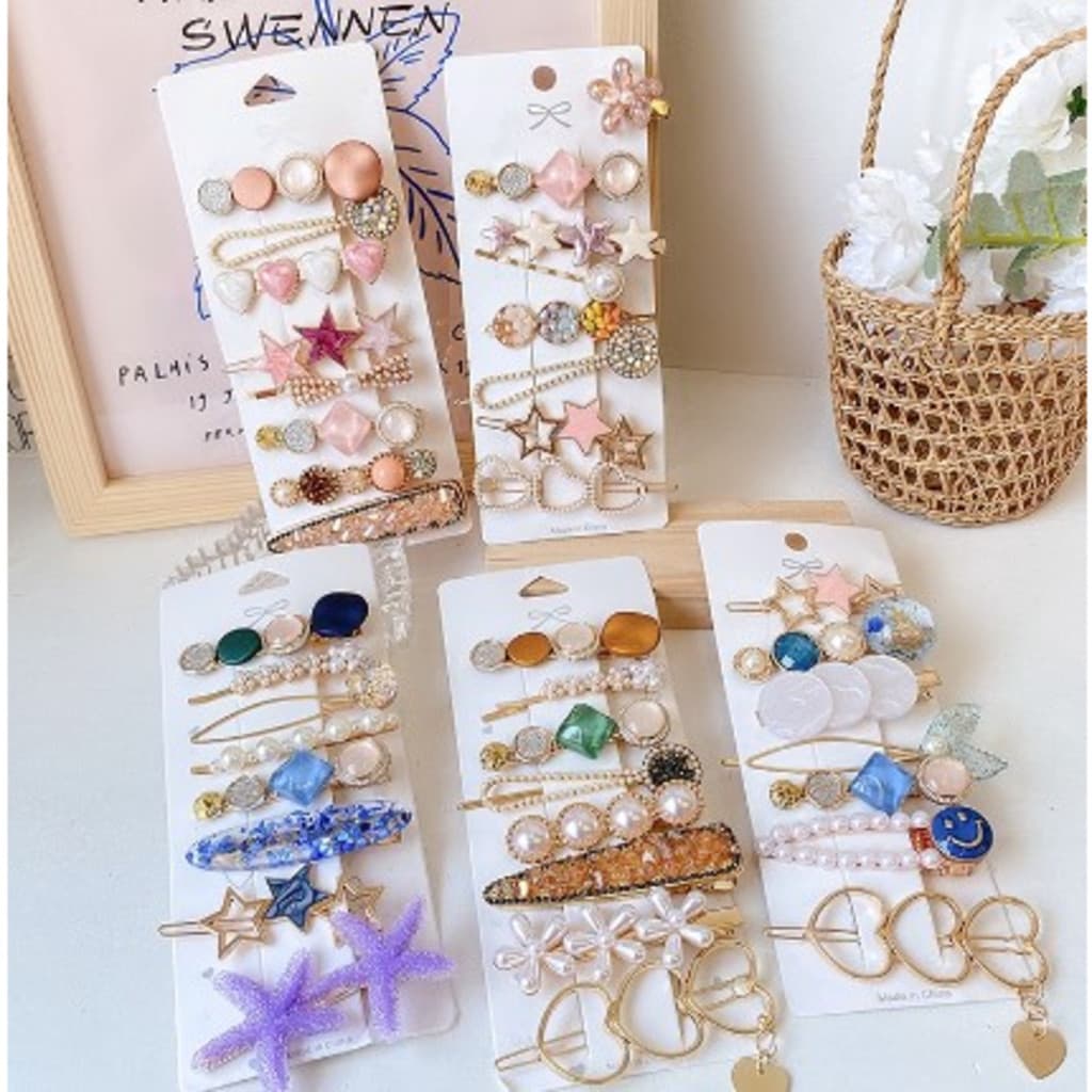 KIT 6 Clipe Simples Liu Haibian Palavra Clipe Ins Vermelho Net Pérola De Cristal De Cabeça Superior Conjunt-INLIS ANA