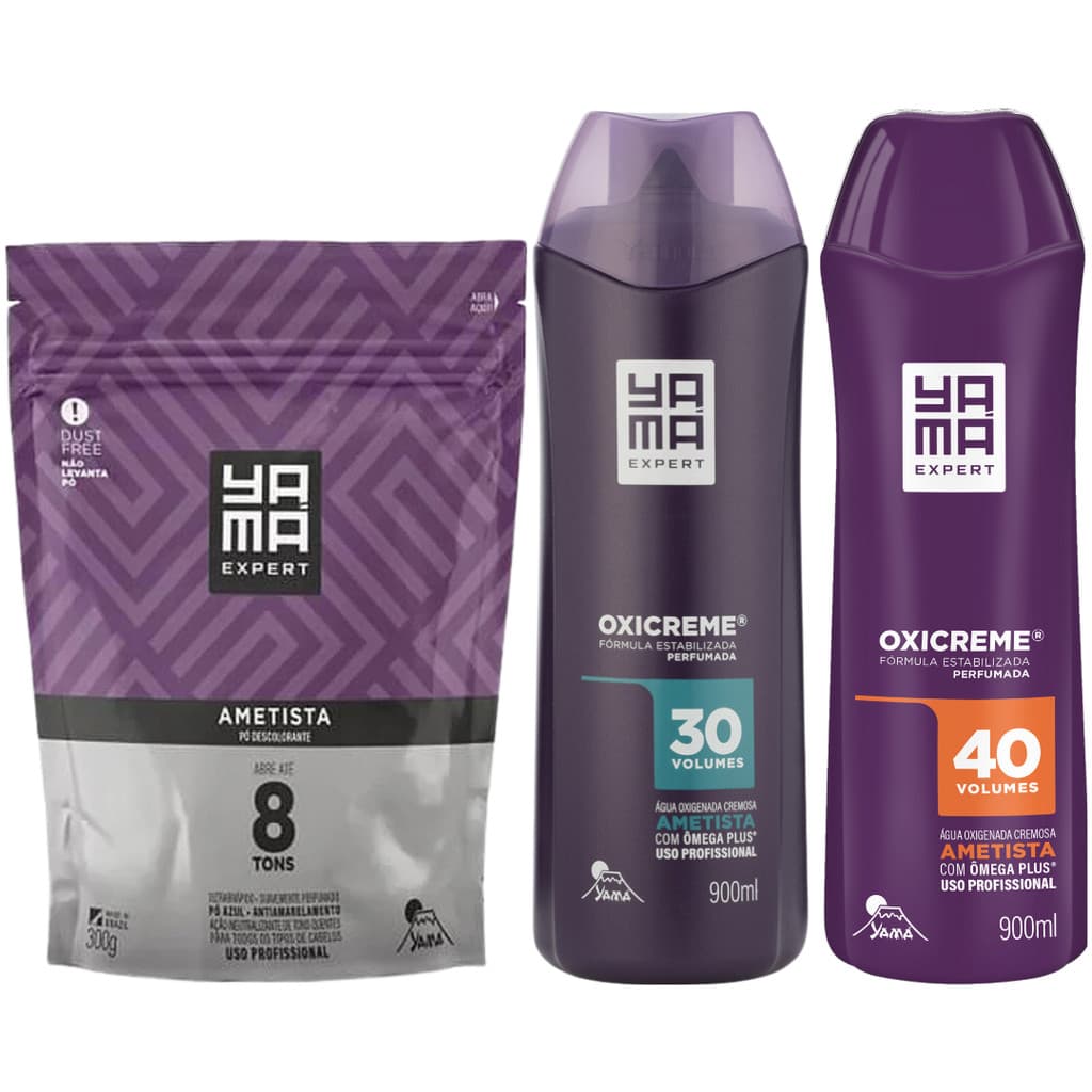 Kit Pó Descolorante Ametista + Oxigenada 30 40 Volumes 900ml Profissional 8 Tons Yama 300g