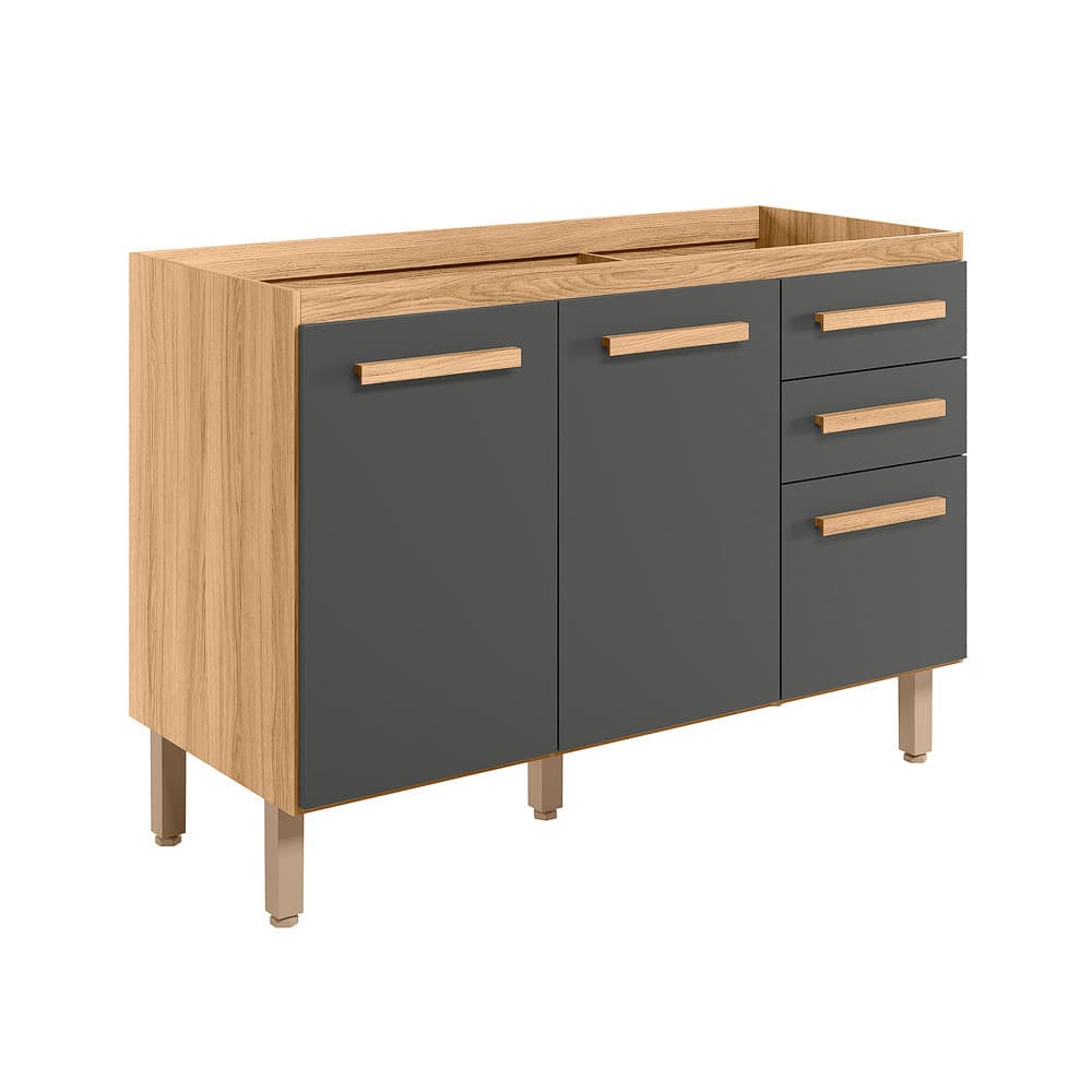 Balcao para Cozinha Intenza 120cm Sem tampo para Pia com 2 Gavetas e 3 Portas