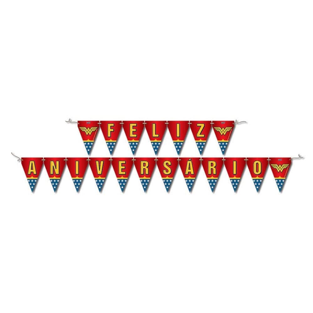 Faixa Feliz Aniversário - Mulher Maravilha - Festcolor