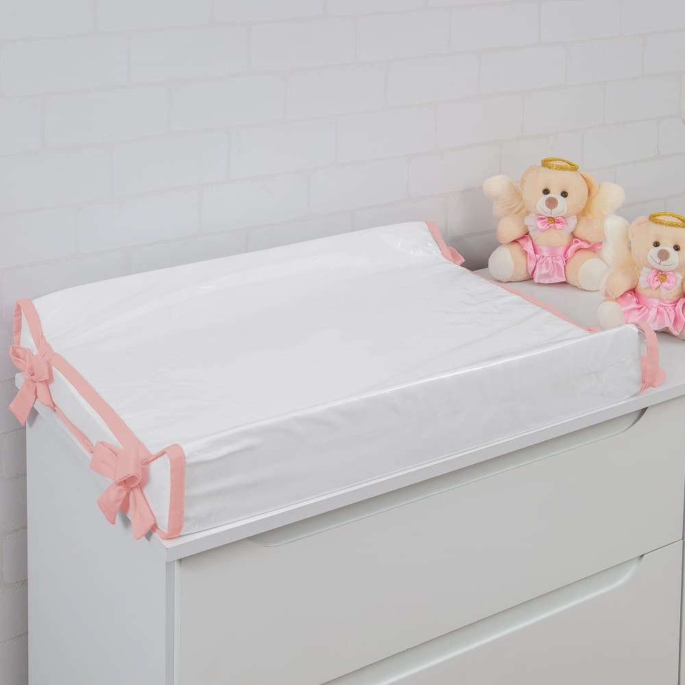 Trocador Anatomico para Comoda 65x40 Branco com Rose Americano com Capa Plástica Impermeável