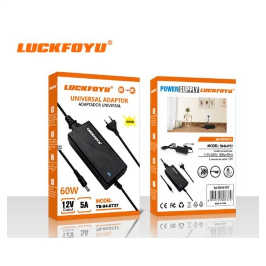 Fonte Adaptador Dc 12V 5A 60W Bivolt 100% Preto