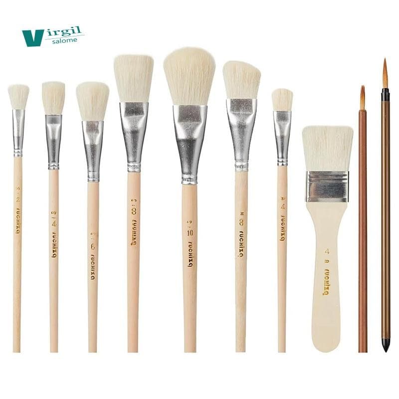 Escova Do Esfregão Para A Pintura Acrílica , 10 Escovas Esmalte Dos Pces Da Mistura Cabelo Cabra Cerâmica Conjunto