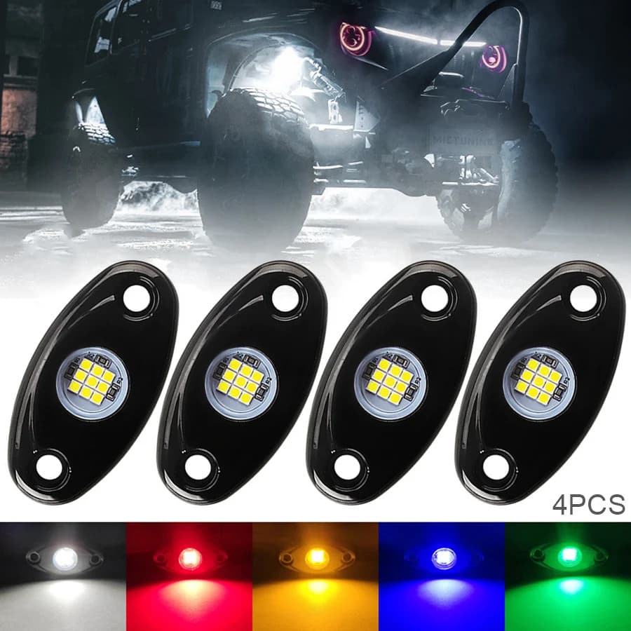 4 Pçs À Prova Dwaterproof Água 12V LED Rock Luzes Kit Underbody Brilho Trilha Rig Atmosfera Lâmpada Para Carro Caminhão 