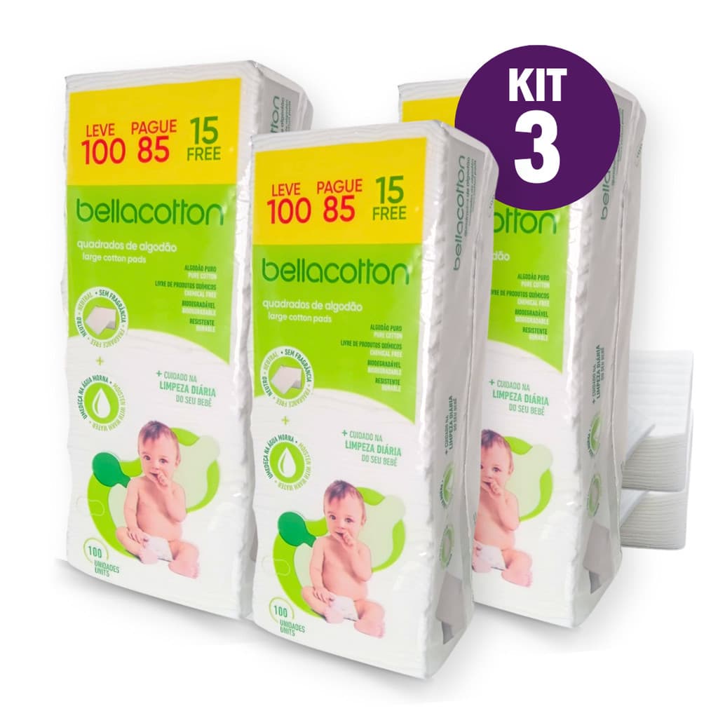 Algodão quadrado bebê bellacotton 300 unidades