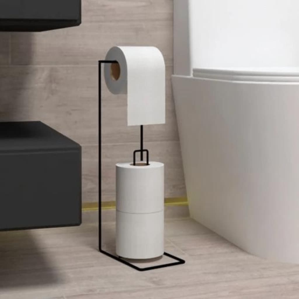 Suporte Porta Papel Higiênico De Chão 3 Rolos PRETO