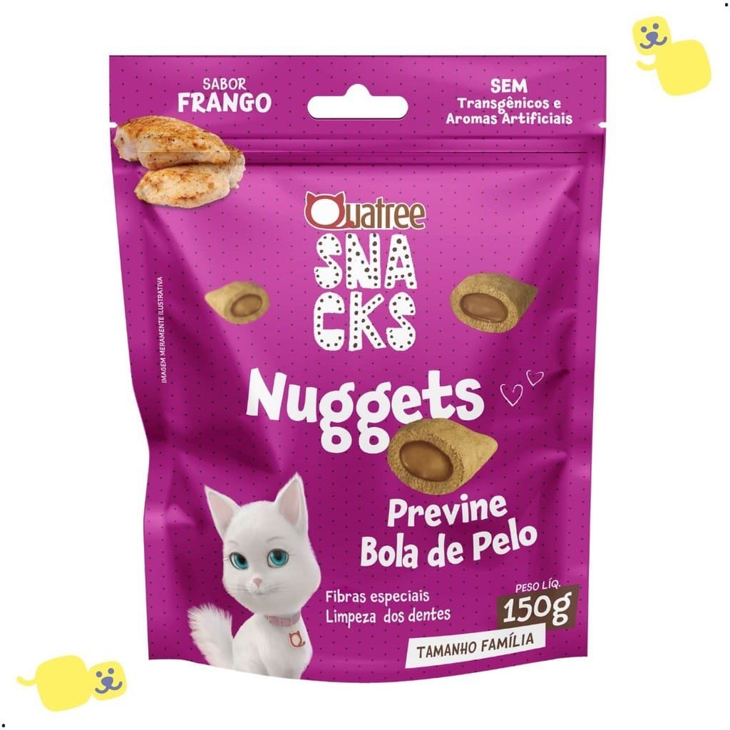 Nuggets Quatree Snacks Petisco Gatos Bola de Pelo Sabor Frango 150g Proteína Bruta 22% Cat