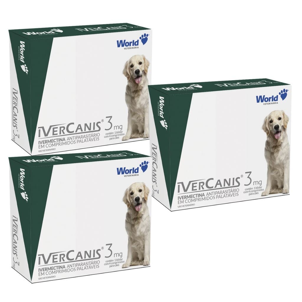 03 Ivernectina Ivercanis 3mg Cães 15kg 4 Comprimidos World