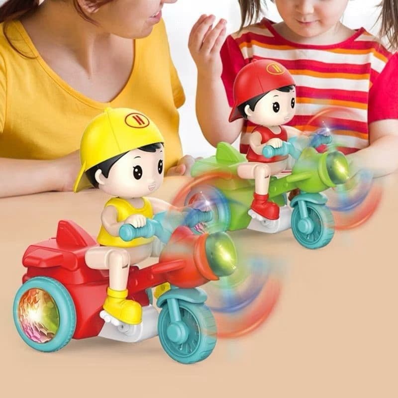 Brinquedo Moto Triciclo Boneco Musical Infantil Empina Da Grau GIRA 360° Com Musica E Luzes -HM TOYS