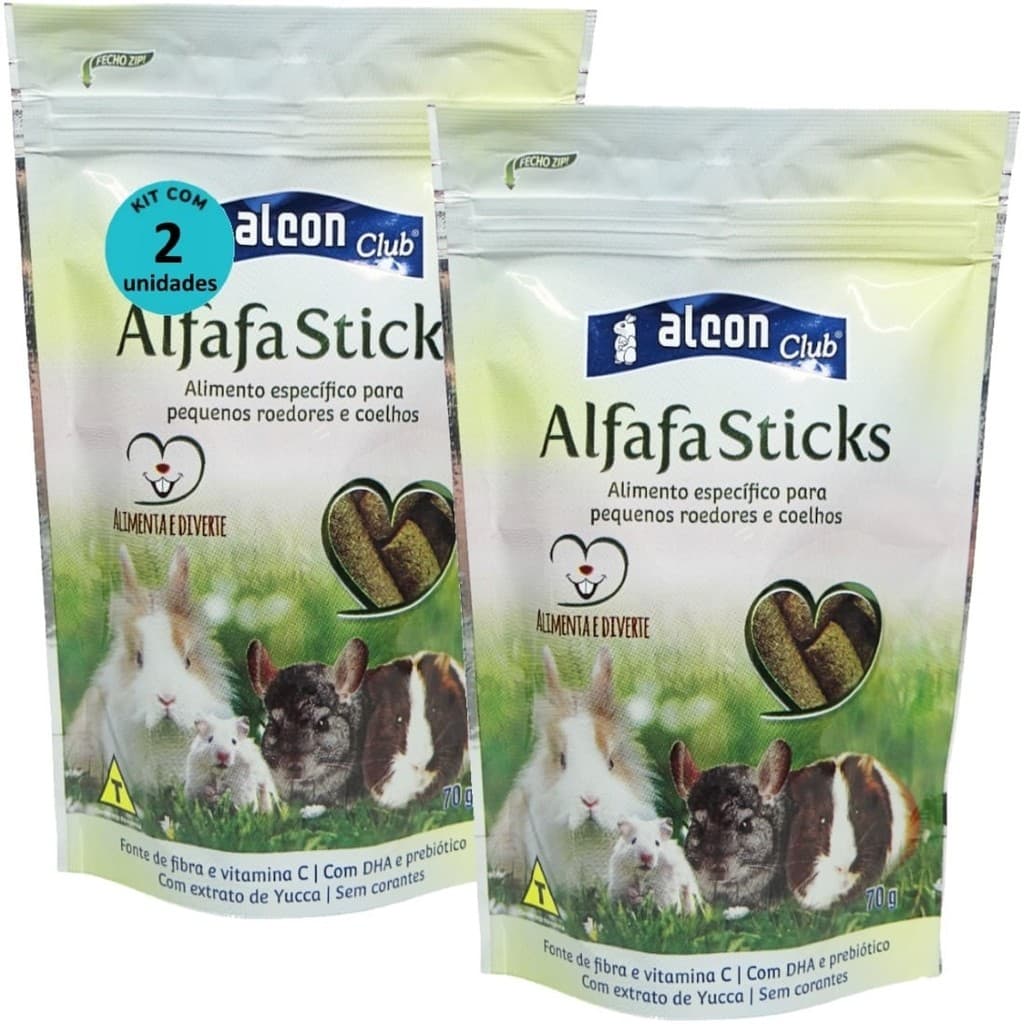 Alcon Club Alfafa Sticks 70g Kit Com 2 Ração Para Roedores e Coelhos
