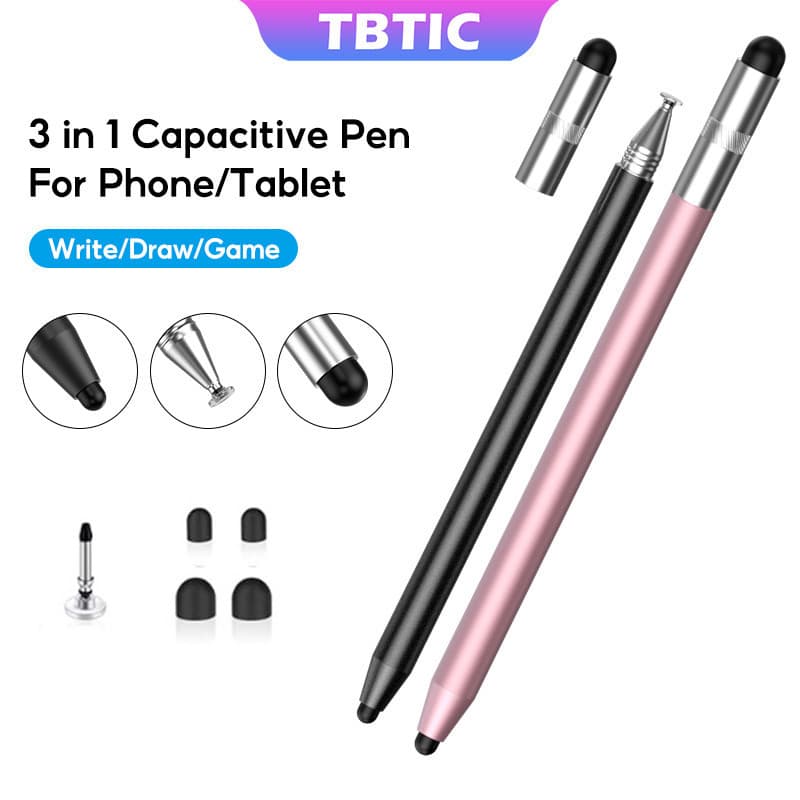 TBTIC 3 Em 1 Caneta Stylus Universal Para iPad Tablet Telefone Android Huawei Pad Tela Sensível Ao Toque Capacitiva De Metal Alloy Matte