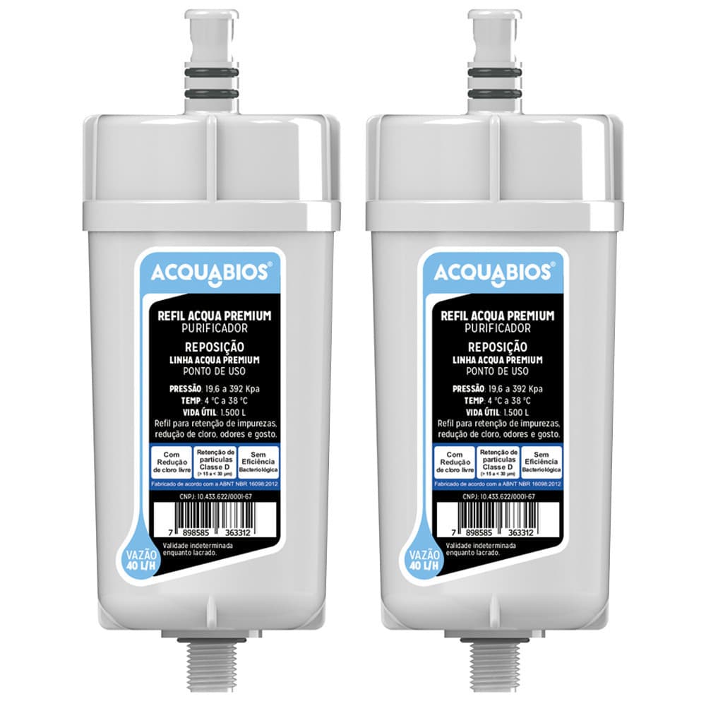 Kit 2 Refil Para Torneira Com Filtro Purificador de Água Tripla Filtragem Premium Original Acquabios