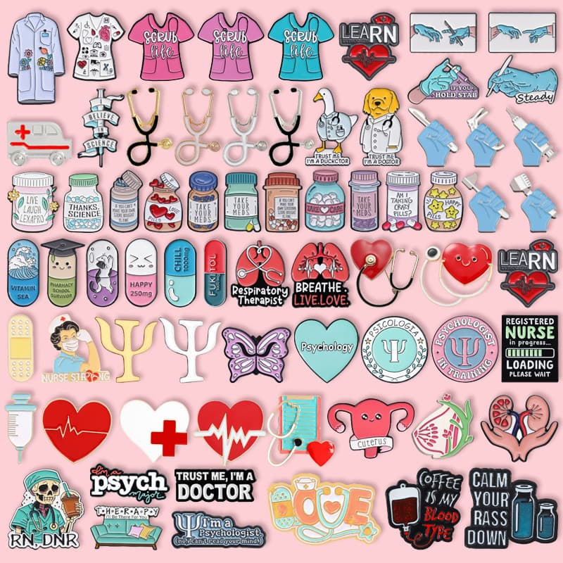 100 Estilos De Suprimentos Médicos Médico Enfermeira Psicólogo Esmalte Broche Personalizado Pílulas Criativas Estetoscóp