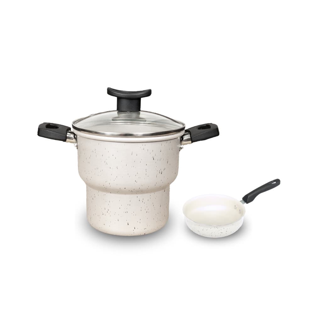 Conjunto de Panelas Cuscuzeiro 14cm + Frigideira 12cm de Ovo Teflon Antiaderente