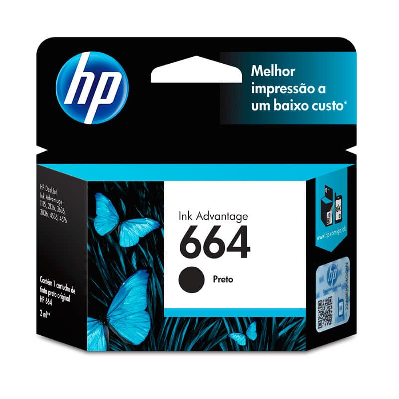 Cartucho HP 664 Original F6V29AB Preto p/ Deskjet 2136, 2676, 3776, 5076, 5276