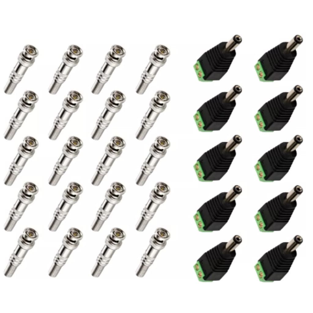 Kit 10 Conector P4 Mach + 20 Bnc Mola Cftv Cameras Segurança