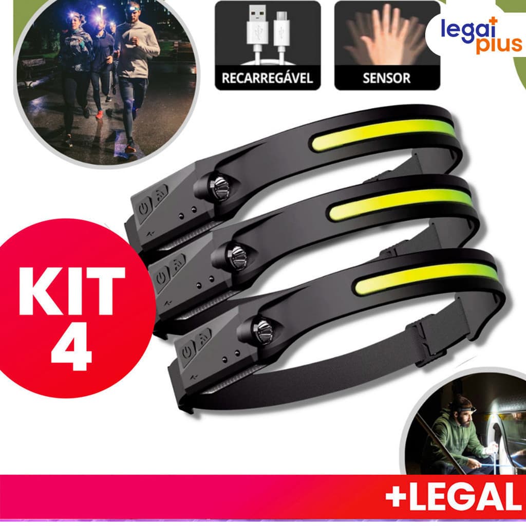 Lanterna de Cabeça Recarregável 3 Led Corpo Motion  Camping Torch Light Lamp Com Usb