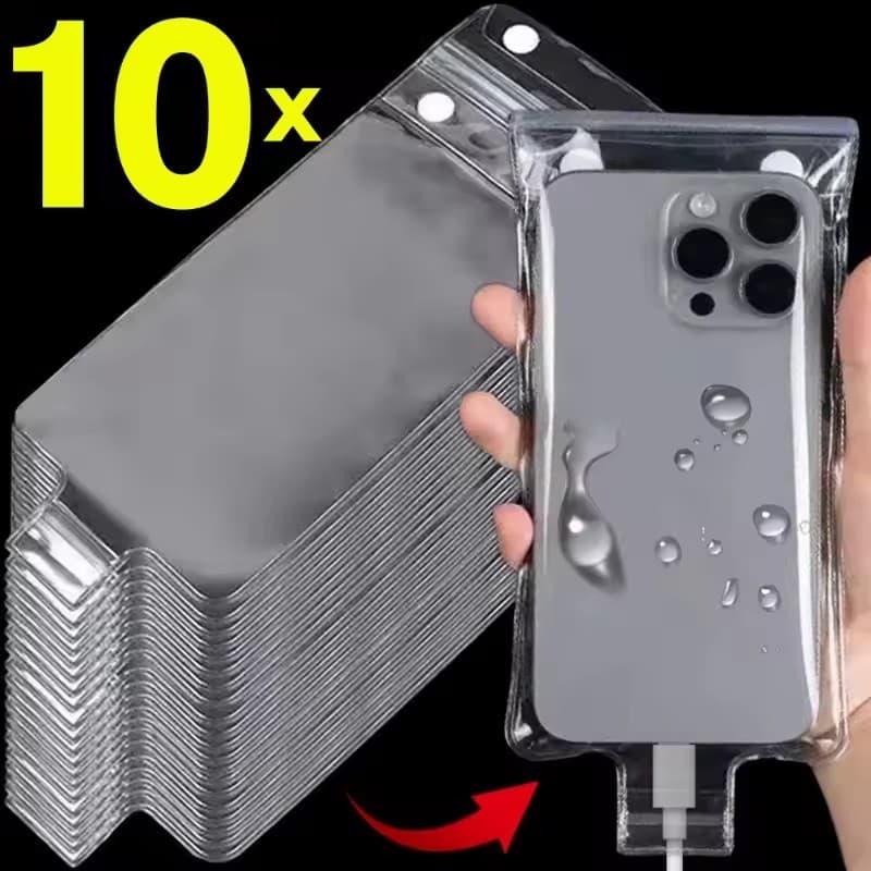 Saco Impermeável Transparente Do Telefone Móvel PVC Com Furo De Carregamento-Bolsa Exterior Da Proteção À Prova De Chuva