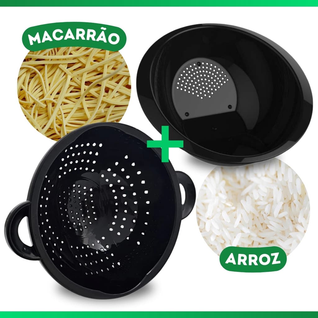 Kit Escorredor De Macarrão Massas+ Lavador Arroz em Plástico