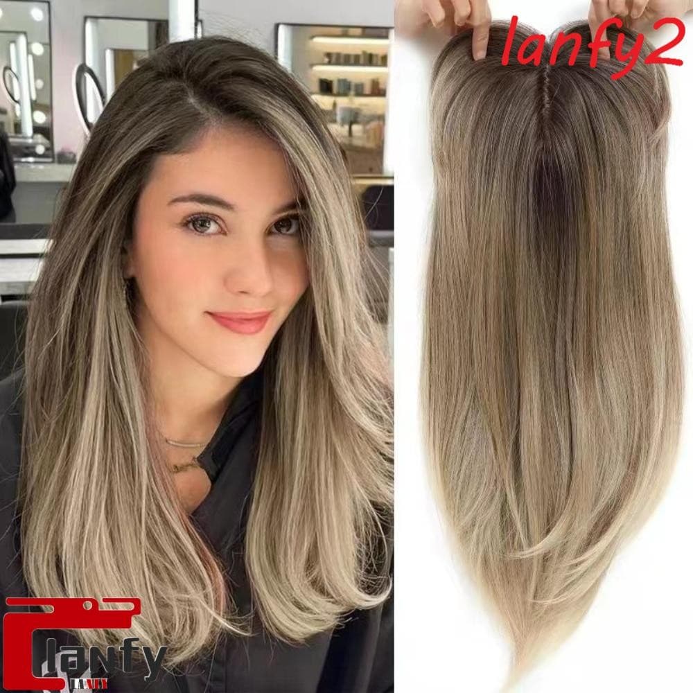 LANFY Topper De Cabelo Em Camadas Com Franja , Clipe De Extensões Toppers Sintético , 22 Polegadas
