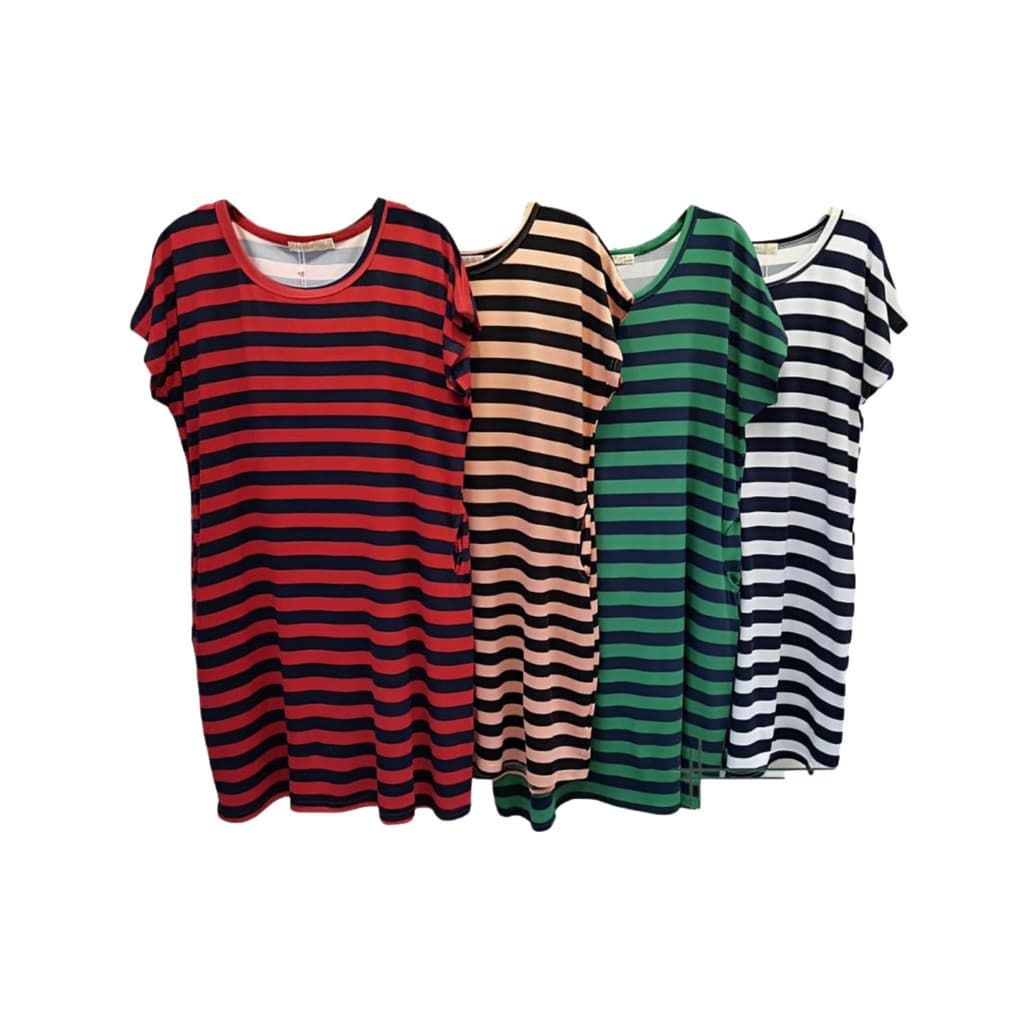 Vestido Feminino Plus Size Camisão Com Bolsos Listrados Malha Maravilhosa ,Gestante Dia a Dia 2776