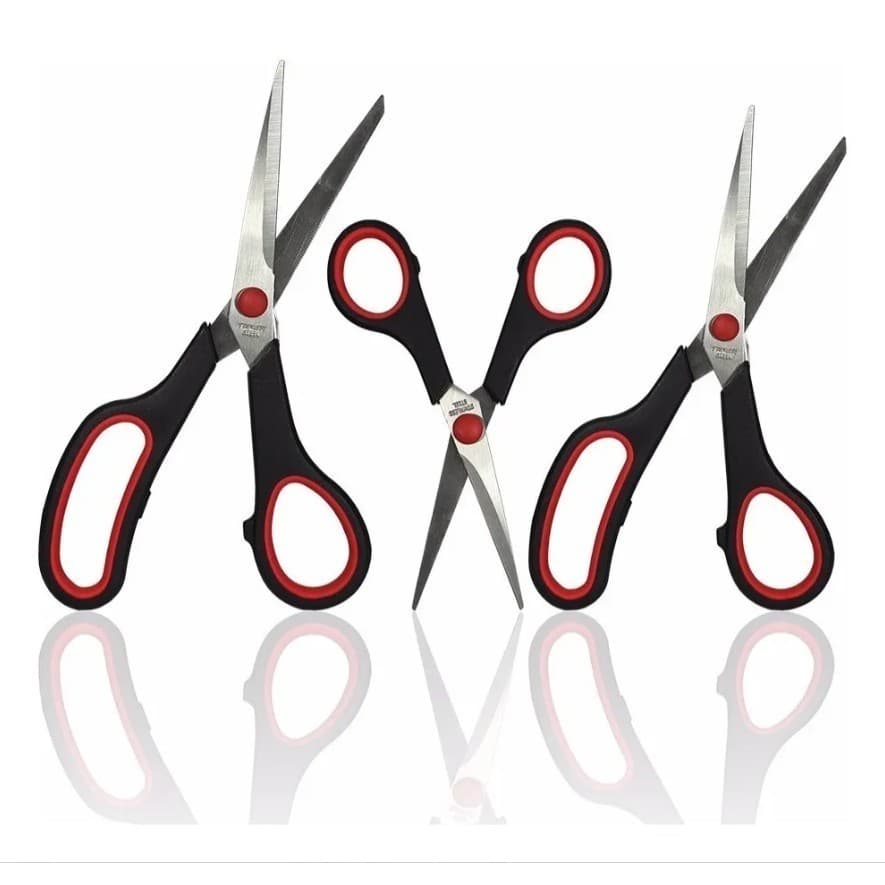 Kit 3 Tesouras Multiuso Multi Funções Cabelo Papel Plástico Borracha Eva, costura e utilidades cozinha Tesoura