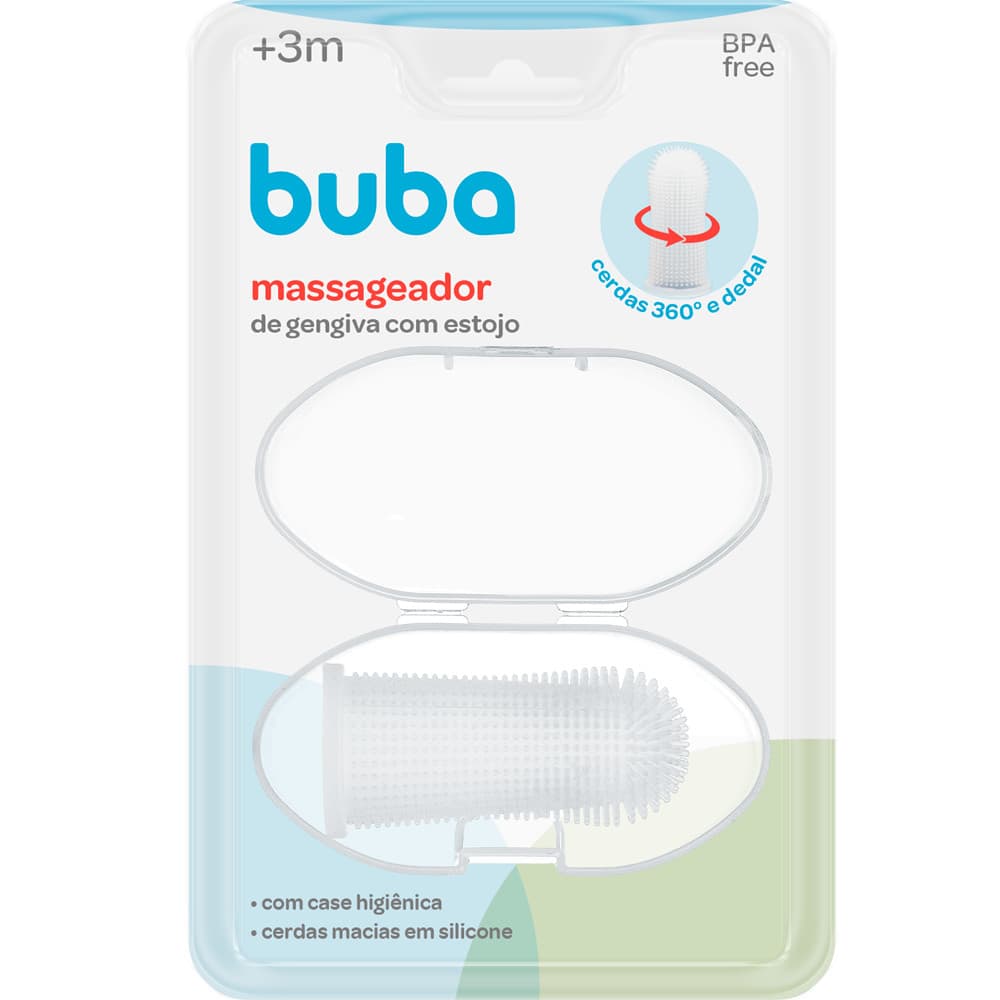 Massageador De Gengiva 360 Com Estojo Silicone Macio Mordedor Para Colocar No Dedo Dedal Buba