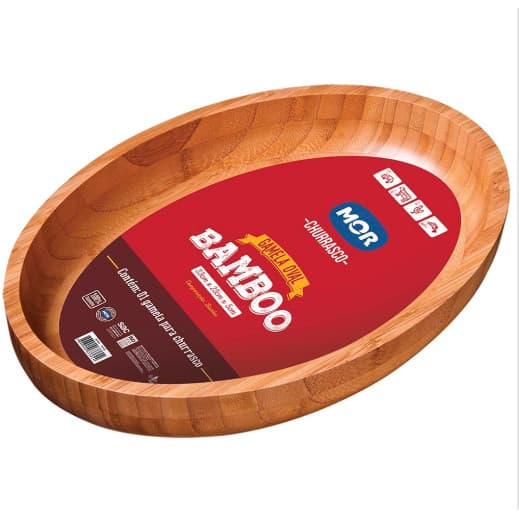 Gamela Oval Bamboo Marrom Churrasco Multifuncional 33x23 Petisqueira Saladeira Mor