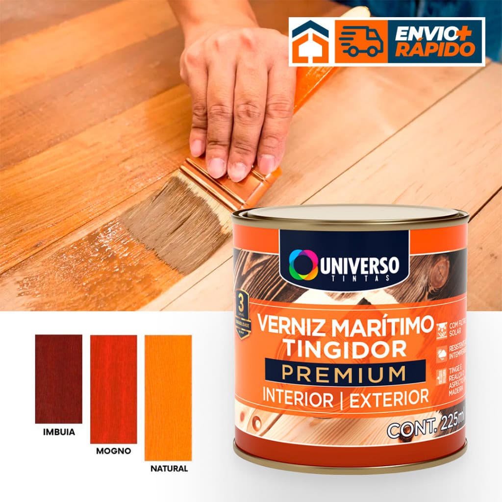Verniz Para Madeira Marítimo Tingidor Premium 1/16" 225ml Interior/Exterior Universo