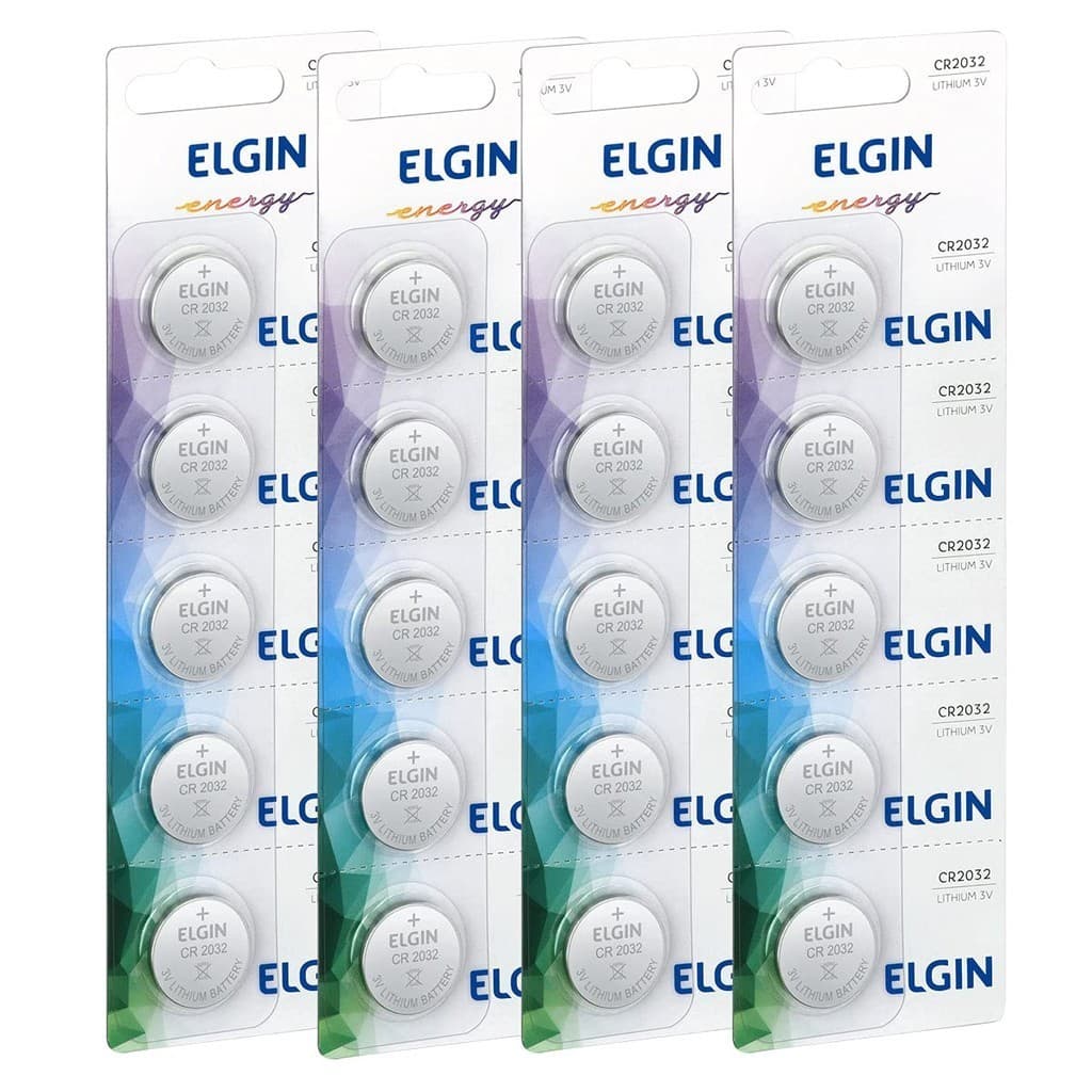 20 Baterias Pilhas Elgin CR2032 4 Cartelas C/ 5 Unidades