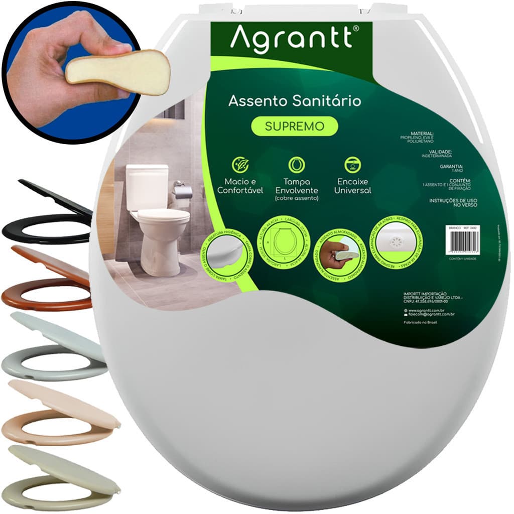 Assento Sanitário Almofadado Supremo Tampa de Vaso Premium Universal Oval Confortável Macio Agrantt