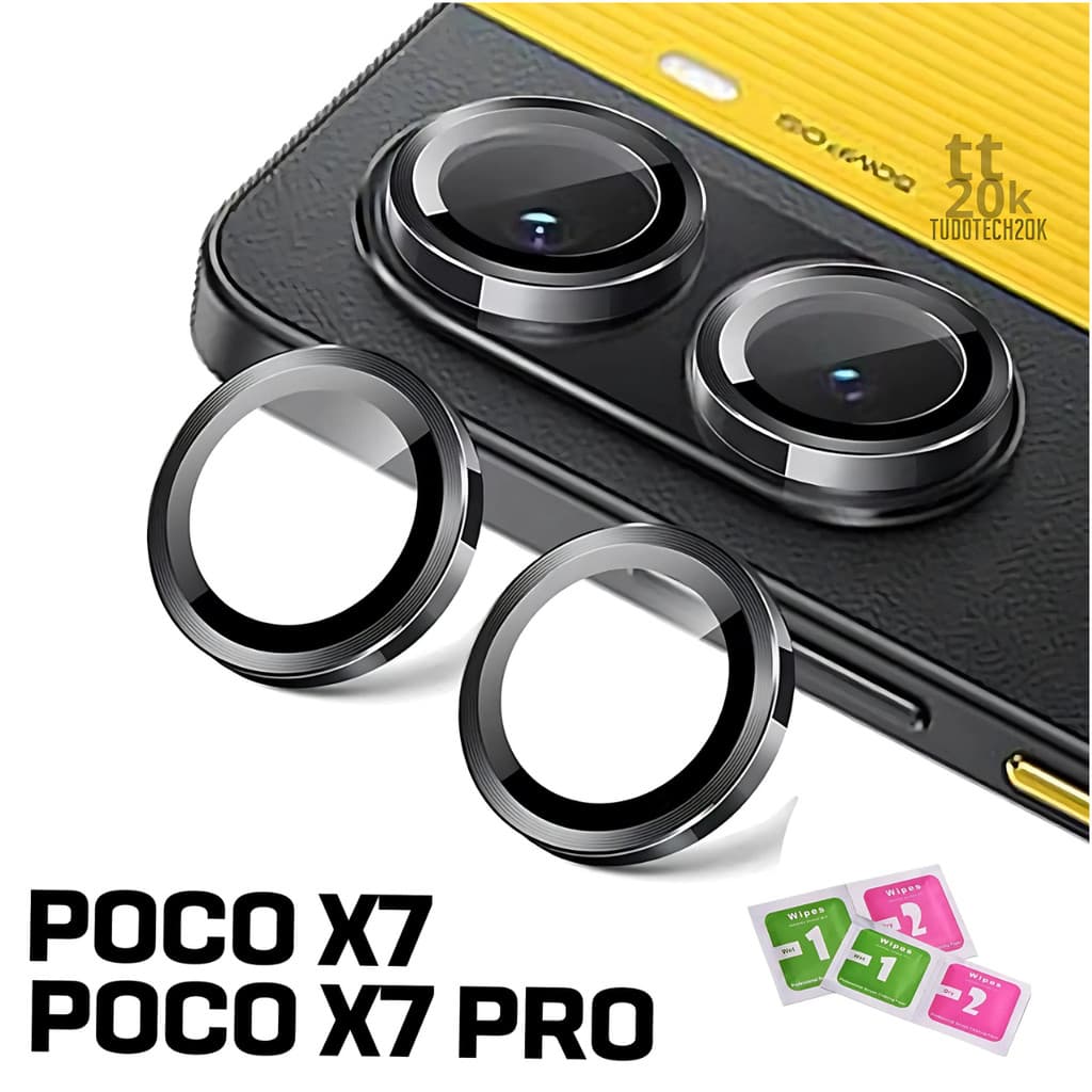 Pelicula Lente Xiaomi Poco X7 X7 Pro Vidro Temperado Anel Metal Ultra Resistente Com Kit Aplicação