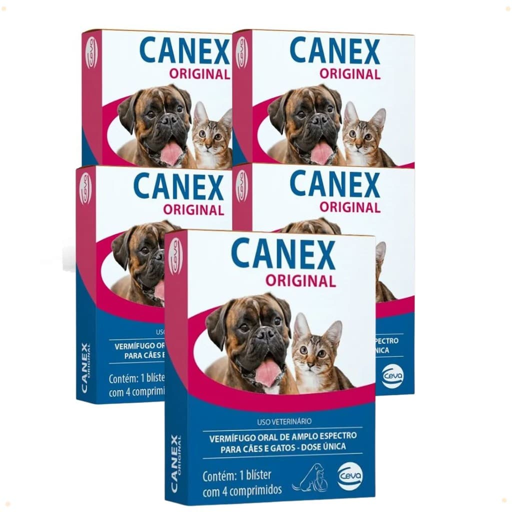 Kit 5 Vermífugo Canex Original Cães e Gatos 20 Comprimidos