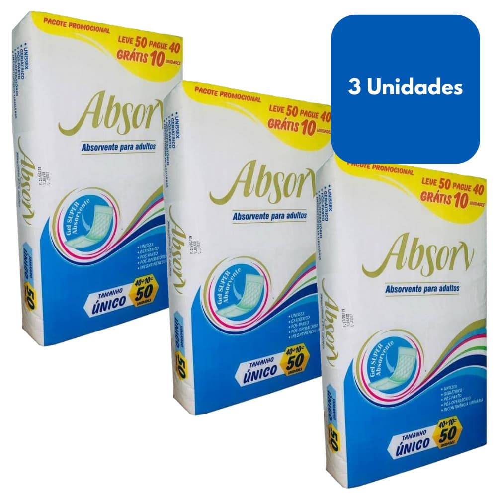Kit 3 Absorventes Geriátrico Absorv com 50 Unidades Unissex