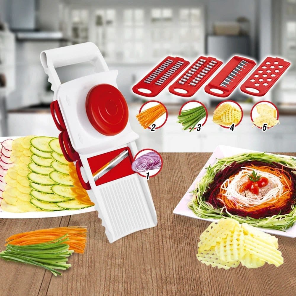 Multi Cortador Fatiador Ralador 5 Lâminas Diferentes Com Travas  5 em 1  Keita