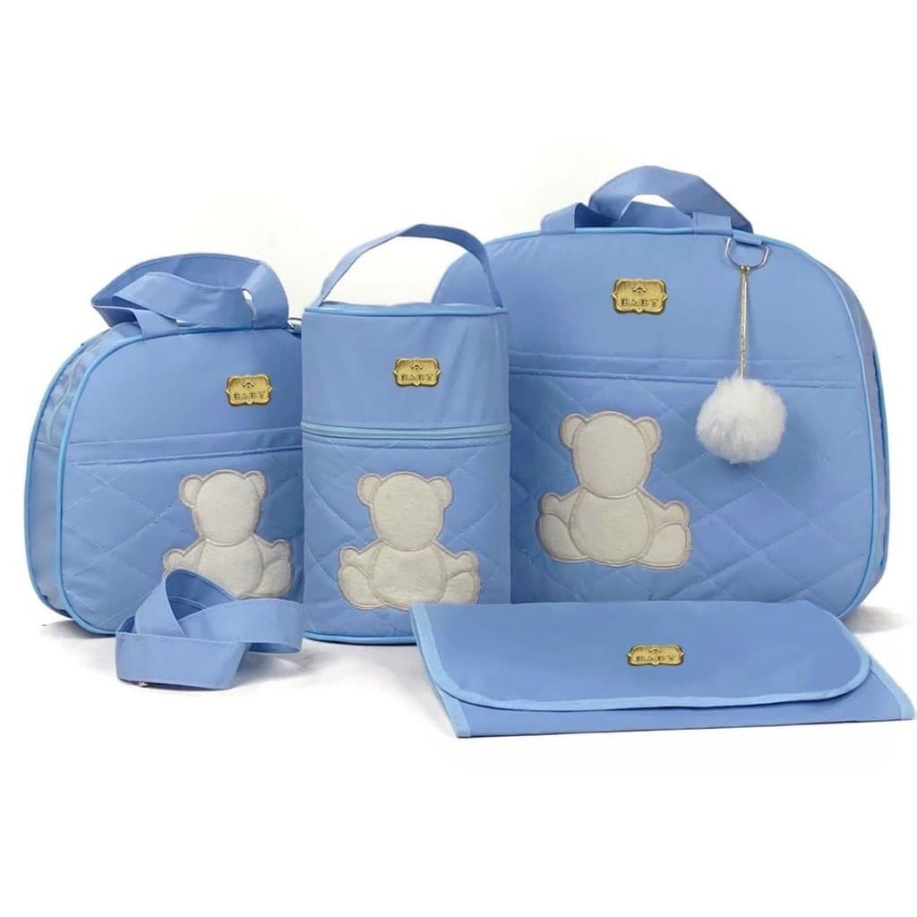 Kit de Bolsas Bebê Ursinho Simples Impermeável Para Maternidade
