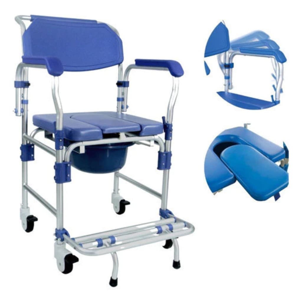 CADEIRA DE BANHO HIGIENICA EM ALUMINIO C/RODAS 150KG D60 DELLAMED