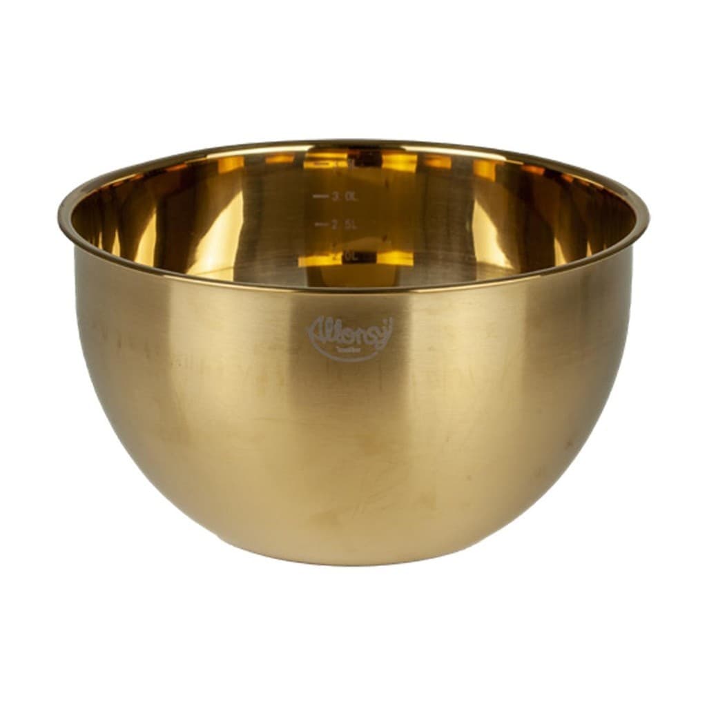Bowl Tigela de cozinha Multiuso de Inox 3,5L com medidas Dourado Preparar Armazenar Servir