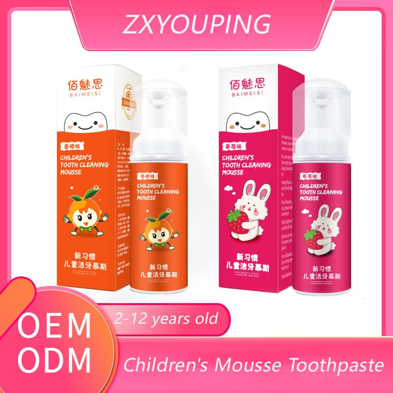2PCS/Set Pasta Dental Mousse Infantil De Espuma Frutal Para Prensa Anti-Cavidade Morango Laranja Crianças 2-12 Anos