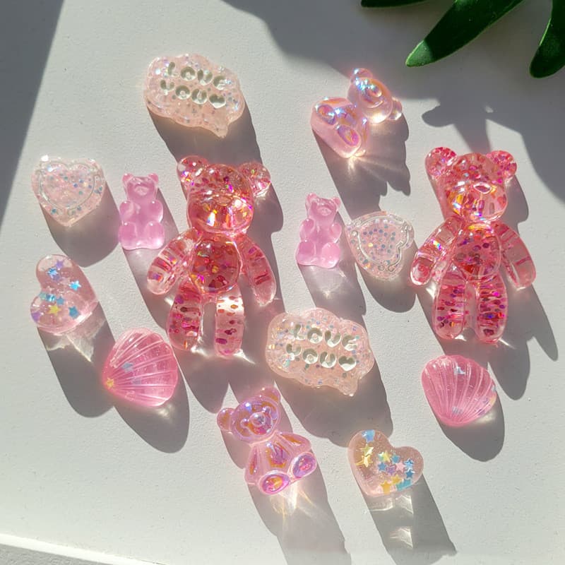 Rosa Brilhante Série Transparente Urso Dos Desenhos Animados DIY Pinos INS Sapato Accessorie Bonito Acessórios Fivela De