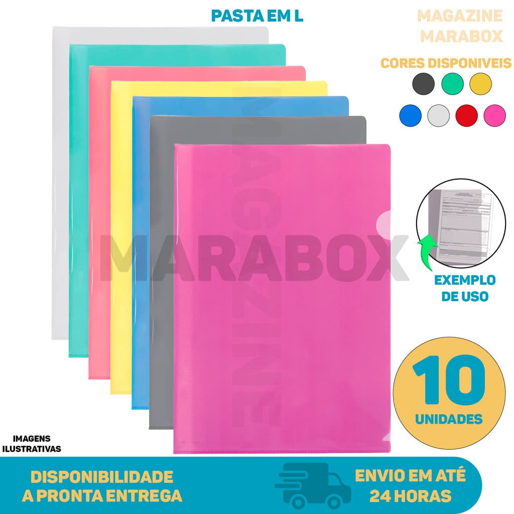 Pasta Em L A4 Para Documentos Diversas Cores 10 Unidades