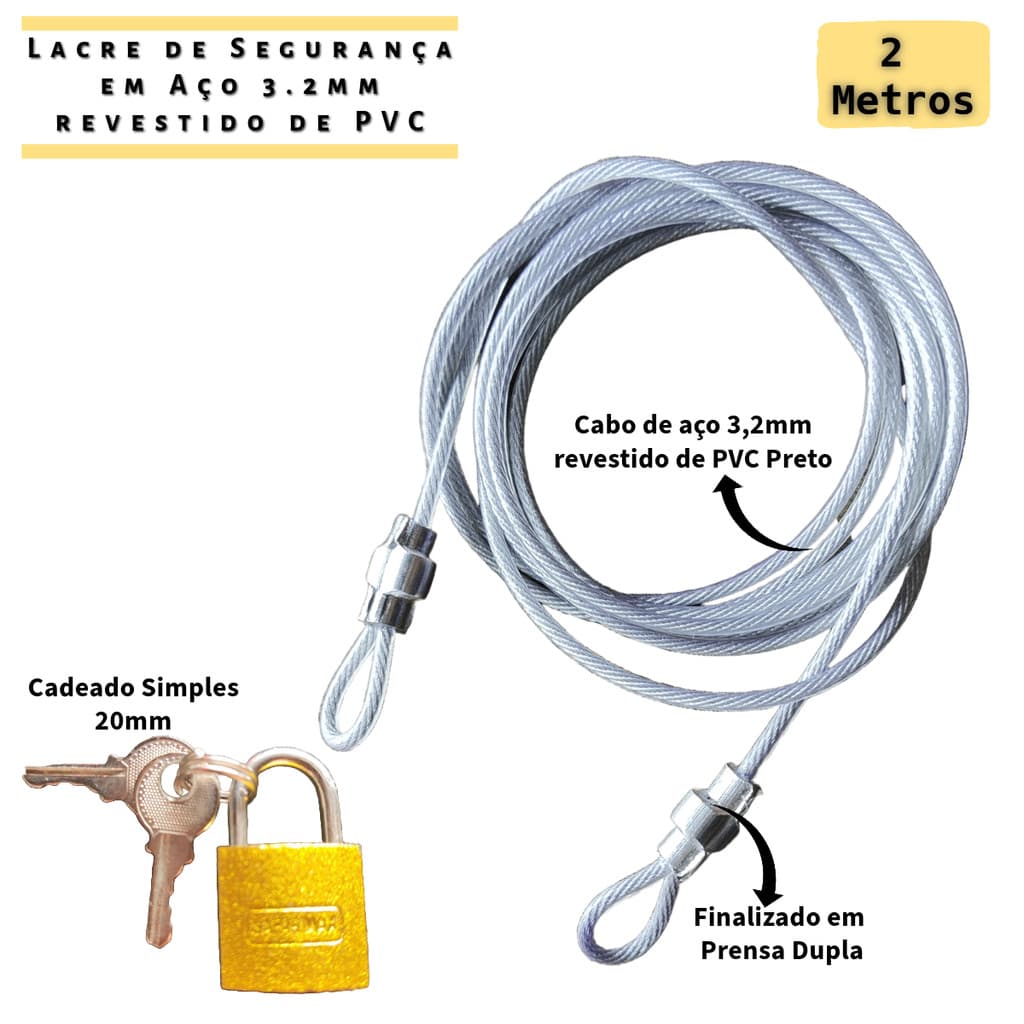 Cabo de Segurança Multiuso 2 Metros Prata + Cadeado - Travel Airport Bolsa Bike GoPro Capacetes